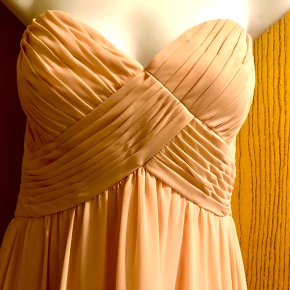 MORI LEE Bridesmaid Strapless Sweetheart Chiffon Formal Maxi Dress Blush Prom - Picture 8 of 14